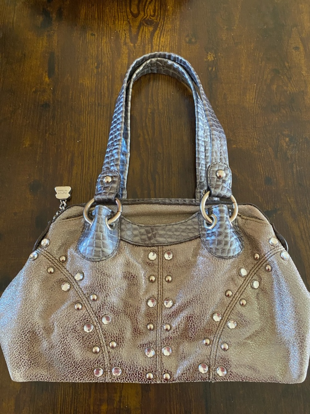 Kathy Van Zeeland Studded Metallic Brown Hobo Purse